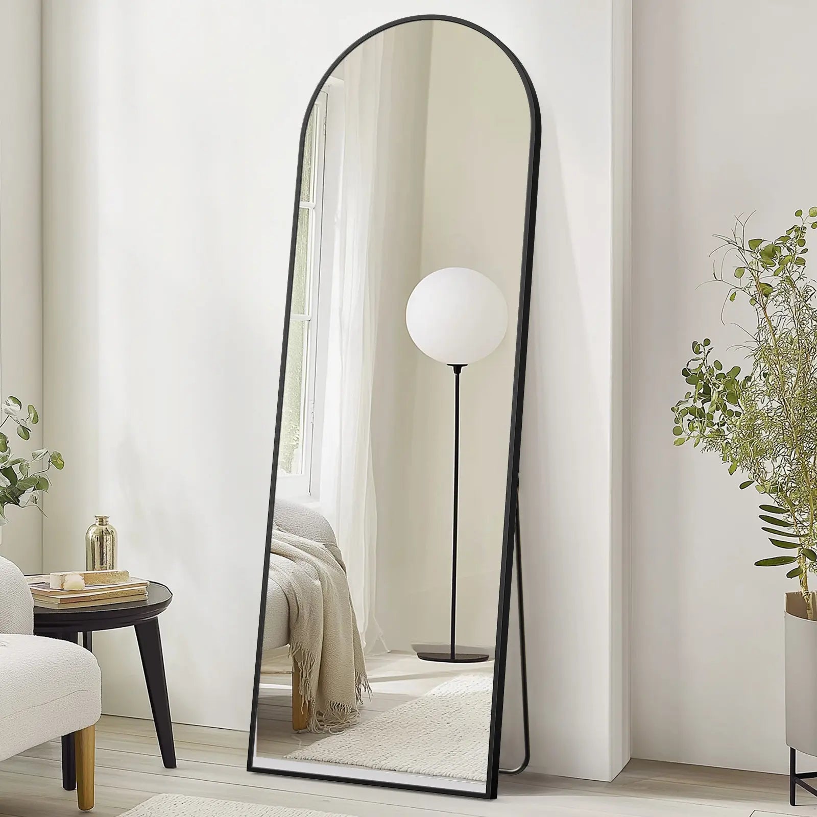 Full Length Mirror, Floor Standing Mirror with Stand, Wall Aluminum Alloy Thin Frame Hanging or Leaning for Living Room Bedroom Cloakroom Decorating
