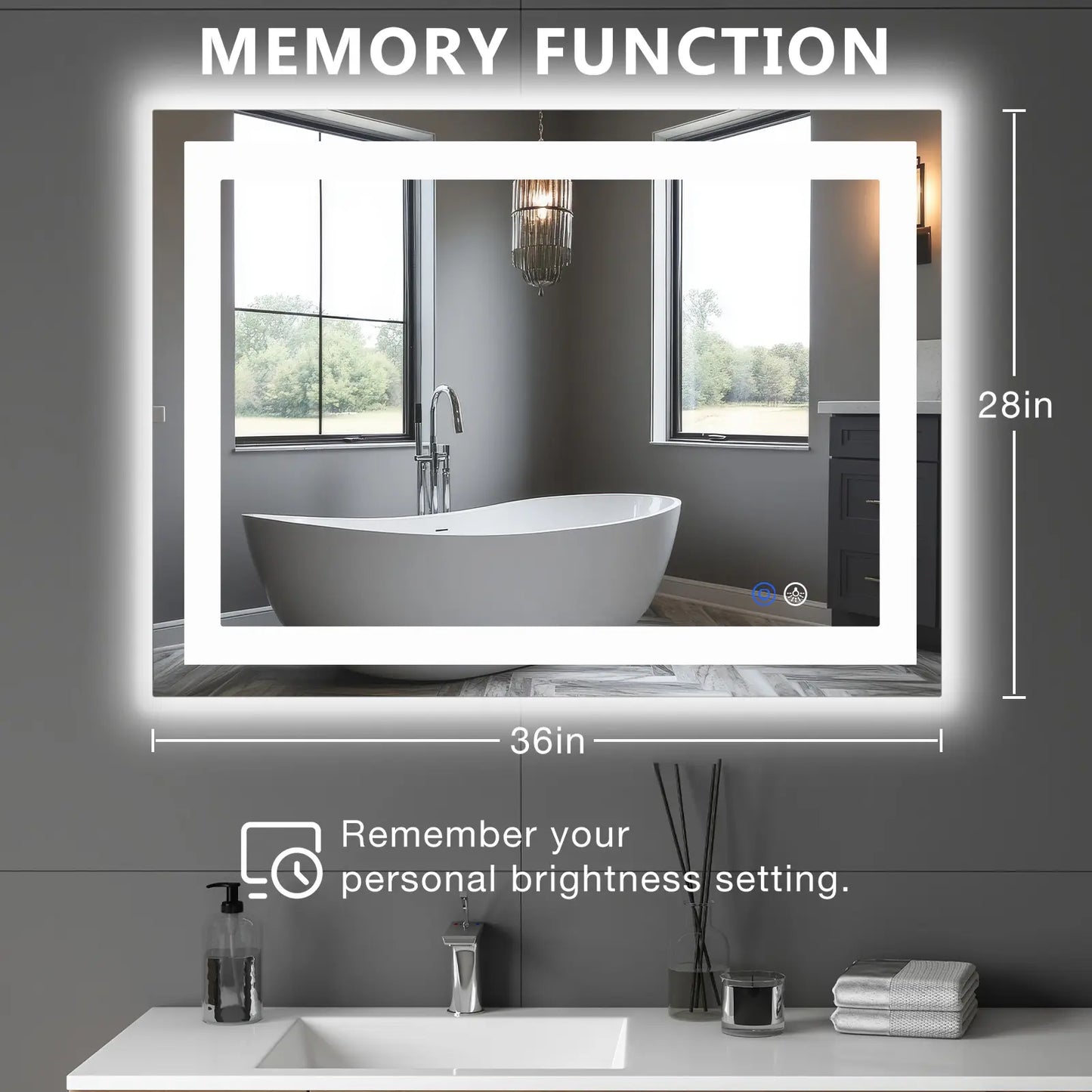 LED Bathroom Vanity Mirror for Wall with Double Front and Back Light, Anti-Fog, Shatter-Proof, Dimmable, Tempered Glass, Memory Function