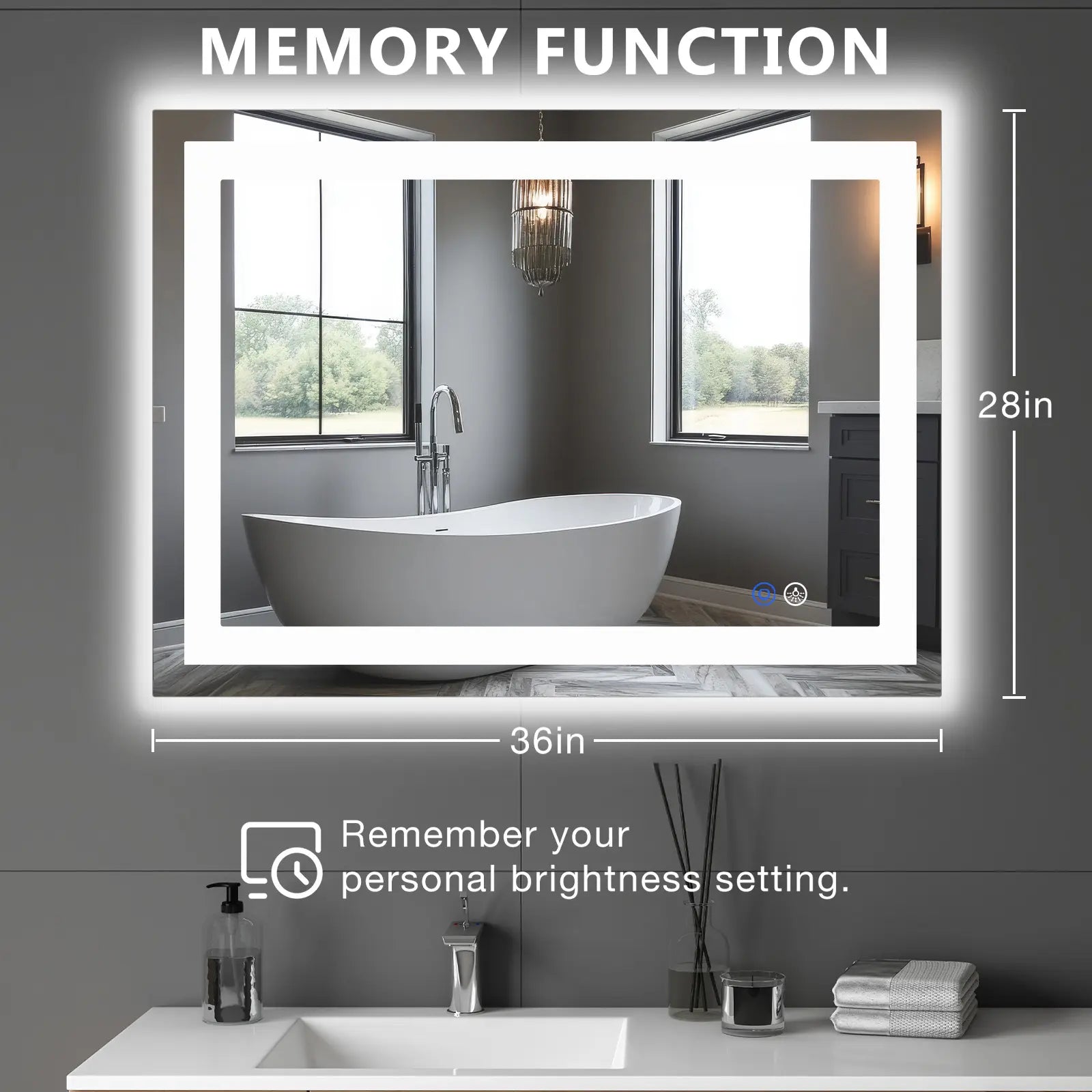 LED Bathroom Vanity Mirror for Wall with Double Front and Back Light, Anti-Fog, Shatter-Proof, Dimmable, Tempered Glass, Memory Function