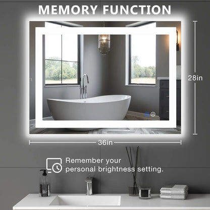 LED Bathroom Vanity Mirror for Wall with Double Front and Back Light, Anti-Fog, Shatter-Proof, Dimmable, Tempered Glass, Memory Function