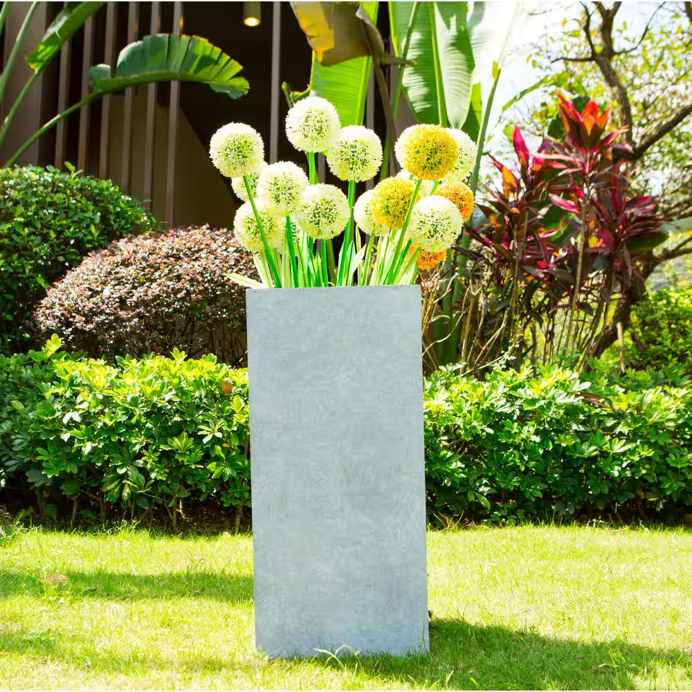 24 In. Tall Slate Gray Lightweight Concrete Rectangle Modern Outdoor Planter