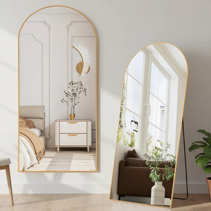 Full Length Mirror, Floor Standing Mirror with Stand, Wall Aluminum Alloy Thin Frame Hanging or Leaning for Living Room Bedroom Cloakroom Decorating