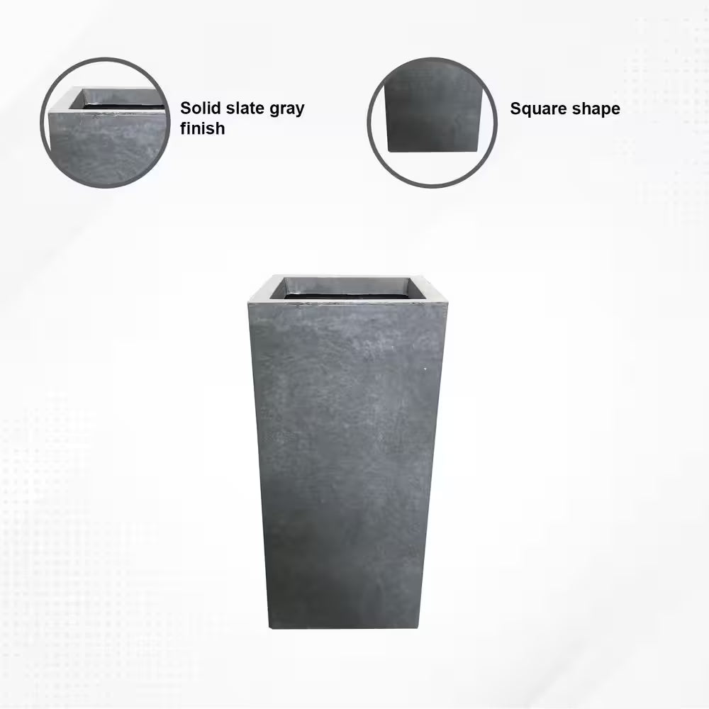 28 In. Tall Slate Gray Lightweight Concrete Rectangle Modern Outdoor Planter