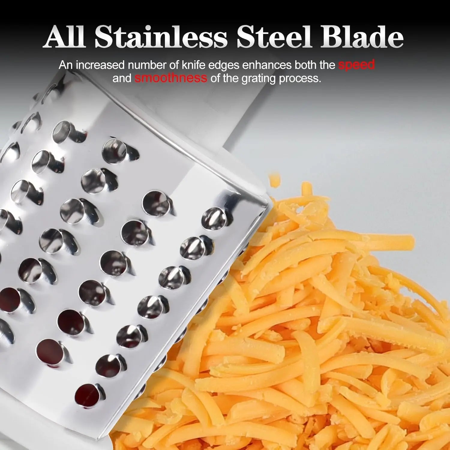 Rotary Cheese Grater with Handle Vegetable Shredder with 5 Well-Designed Blades & Strong Suction Base, round Mandoline Slicer & Food Chopper with Blade Storage Box (Red)