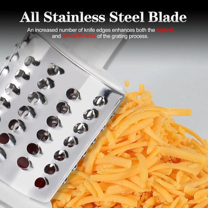 Rotary Cheese Grater with Handle Vegetable Shredder with 5 Well-Designed Blades & Strong Suction Base, round Mandoline Slicer & Food Chopper with Blade Storage Box (Red)