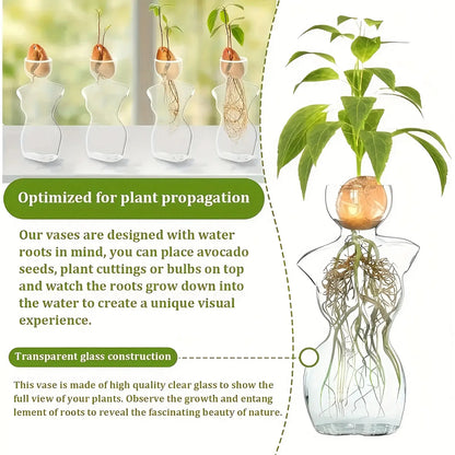 Elegant Female Silhouette Glass Vase for Plant Propagation & Flower Arrangements Perfect for Seed Starting Water Rooting Home Decor Ideal for Avocado Bulbs Plant Cuttings