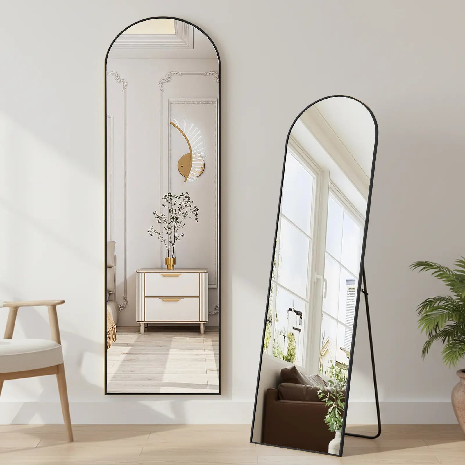 Full Length Mirror, Floor Standing Mirror with Stand, Wall Aluminum Alloy Thin Frame Hanging or Leaning for Living Room Bedroom Cloakroom Decorating