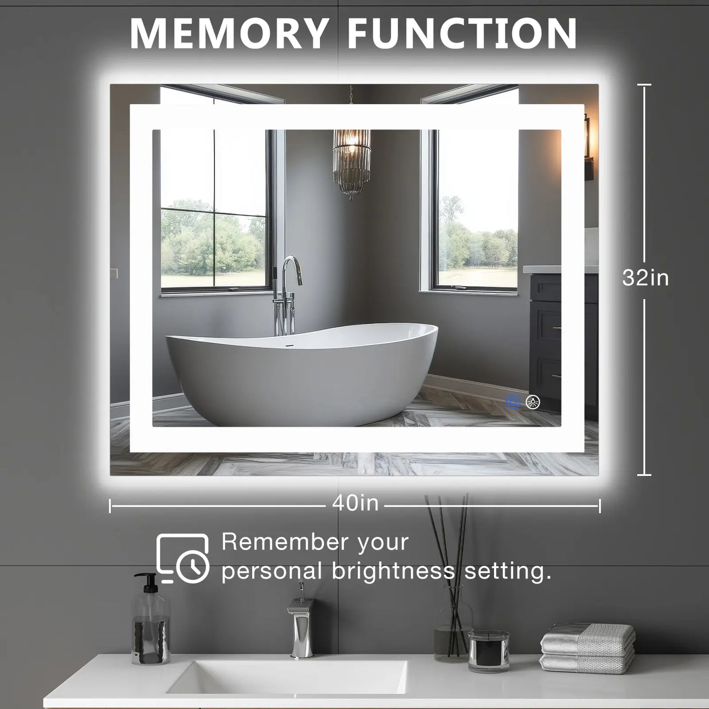 LED Bathroom Vanity Mirror for Wall with Double Front and Back Light, Anti-Fog, Shatter-Proof, Dimmable, Tempered Glass, Memory Function