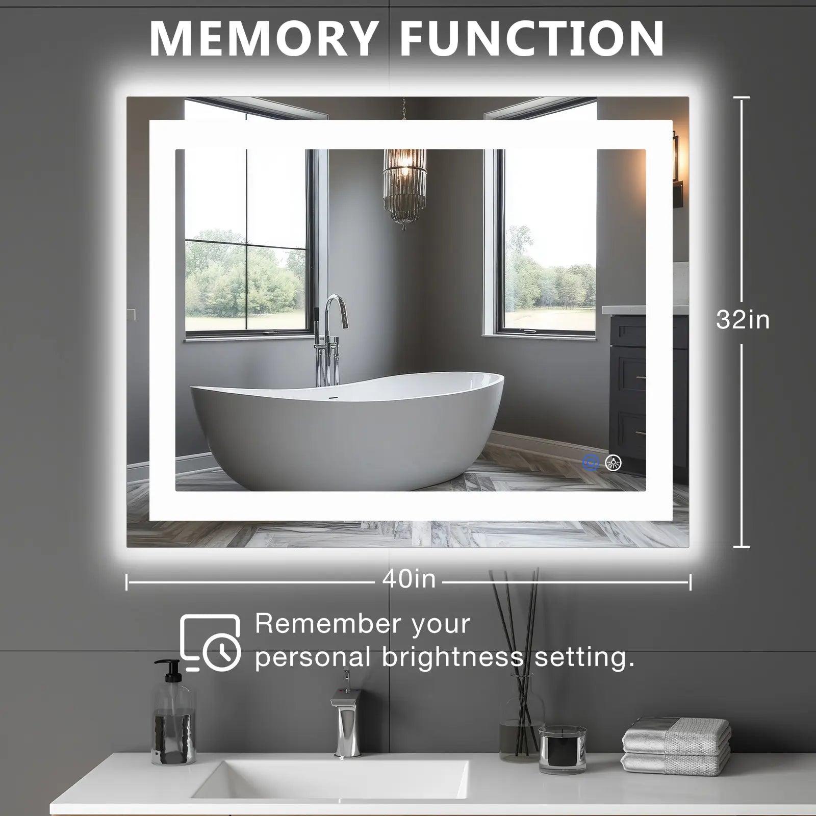 LED Bathroom Vanity Mirror for Wall with Double Front and Back Light, Anti-Fog, Shatter-Proof, Dimmable, Tempered Glass, Memory Function