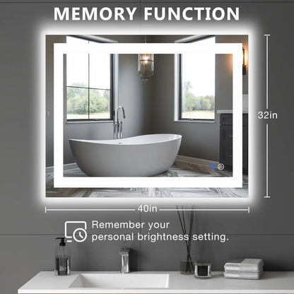 LED Bathroom Vanity Mirror for Wall with Double Front and Back Light, Anti-Fog, Shatter-Proof, Dimmable, Tempered Glass, Memory Function