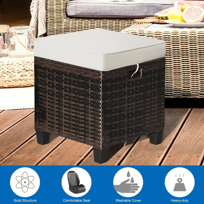 2PCS Patio Rattan Ottoman Cushioned Seat Foot Rest Coffee Table