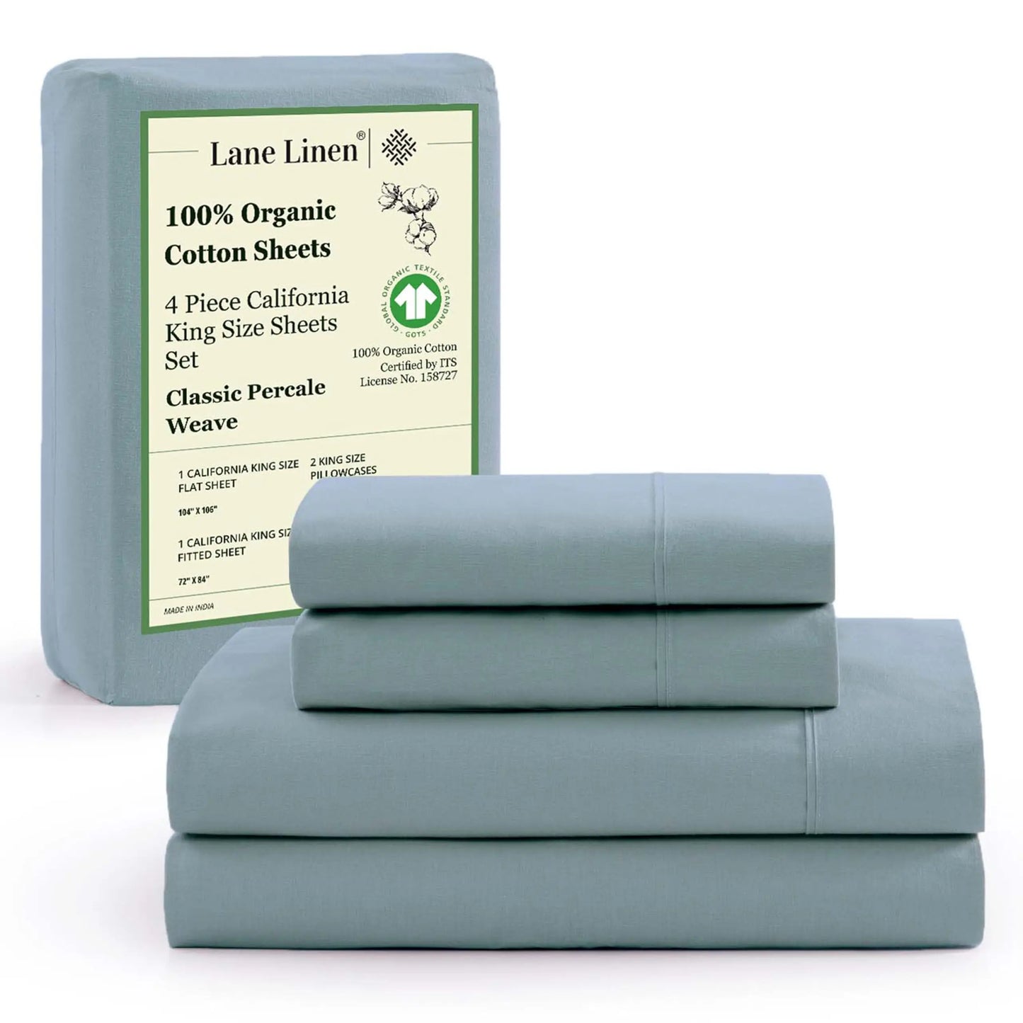 LANE LINEN 100% Organic Cotton Percale Weave Sheets Set - 15" Deep Pocket Fitted Sheet, Breathable Bedding for Dorm Rooms, White Twin Size Bed Essentials