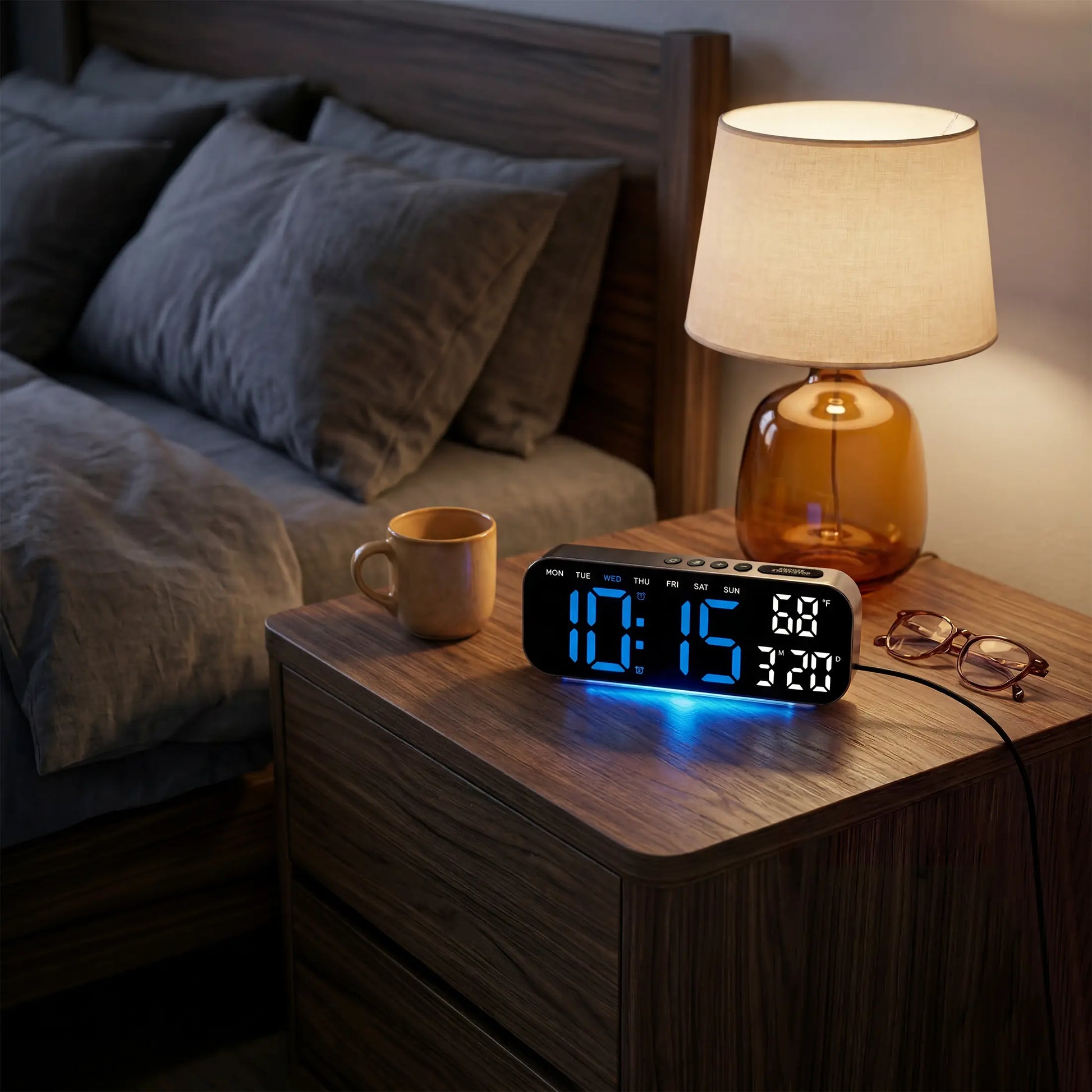 Timess 10-Inch HD LED Wall Clock with Multi-Info Display, Dual Alarms, Count-Up/Down Timers, USB Powered, Hang or Place for Bedroom/Office/Nightstand Decor, Ideal Holiday/Birthday Gift,Shop Clock,New Year New Clock Summervibes