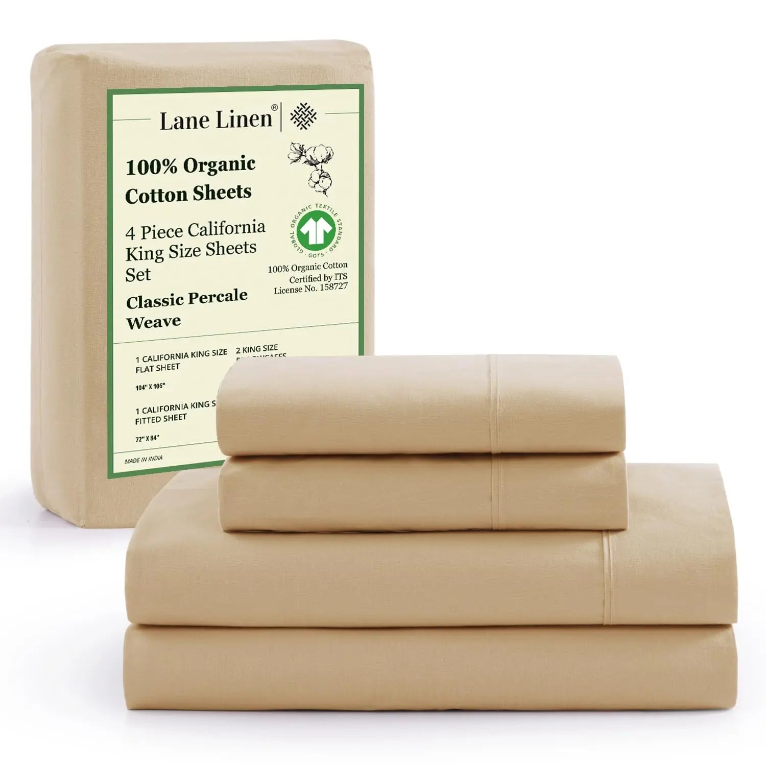 LANE LINEN 100% Organic Cotton Percale Weave Sheets Set - 15" Deep Pocket Fitted Sheet, Breathable Bedding for Dorm Rooms, White Twin Size Bed Essentials