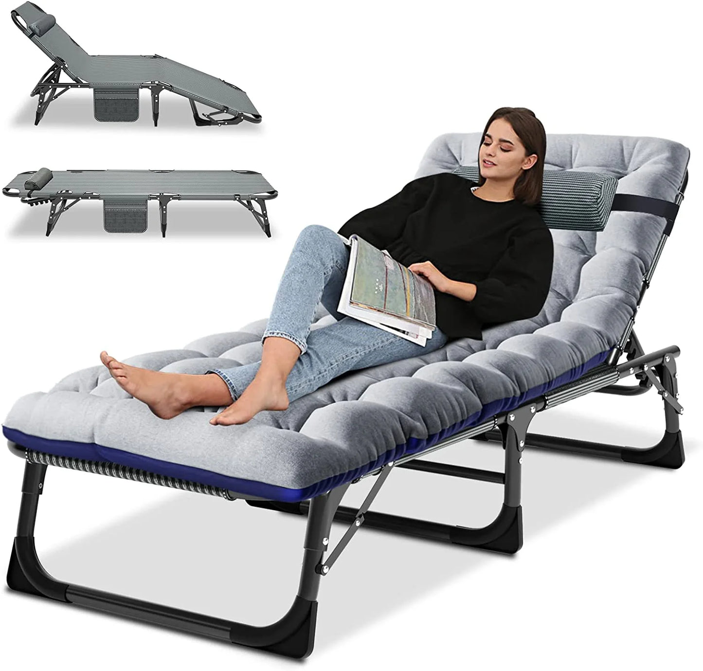 Folding Chaise Lounge Chair 5-Position, Folding Cot, Heavy Duty Patio Chaise Lounges for Outside, Poolside, Beach, Lawn, Camping