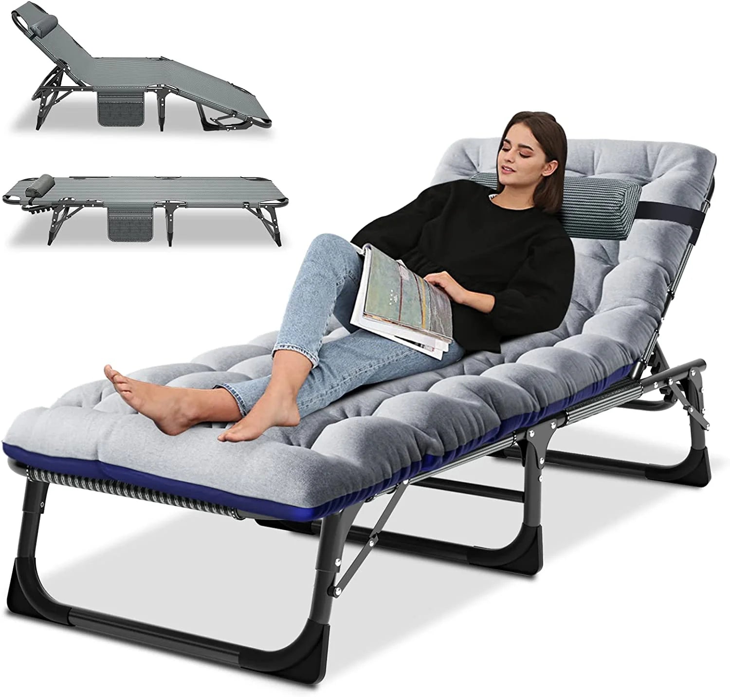 Folding Chaise Lounge Chair 5-Position, Folding Cot, Heavy Duty Patio Chaise Lounges for Outside, Poolside, Beach, Lawn, Camping
