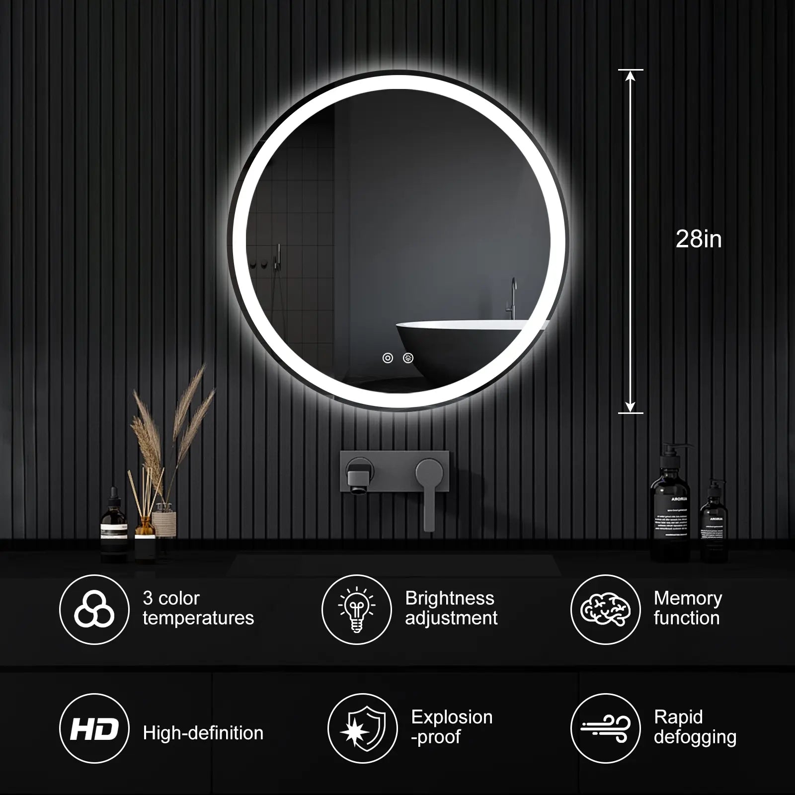LED Bathroom Vanity Mirror for Wall with Double Front and Back Light, Anti-Fog, Shatter-Proof, Dimmable, Tempered Glass, Memory Function