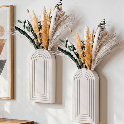 Ivydale 2 Pack Wooden Wall Vases with Fake Plants, Wall Hanging Planters Boho Modern Farmhouse Indoor for Narrow Spaces Entryway Bathroom Home Office Decoration, Brown