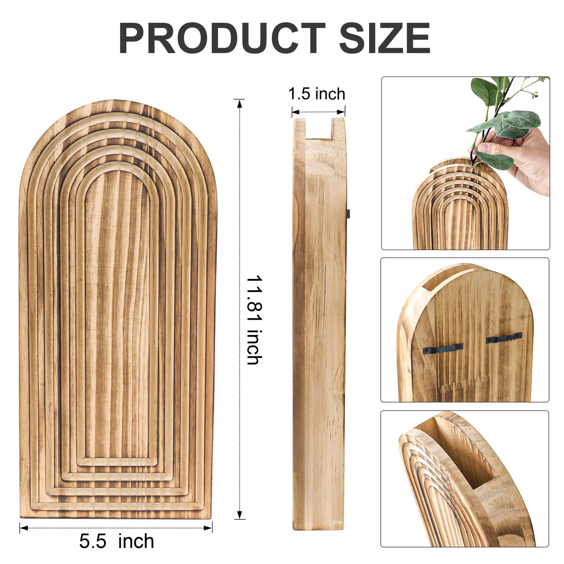 Ivydale 2 Pack Wooden Wall Vases with Fake Plants, Wall Hanging Planters Boho Modern Farmhouse Indoor for Narrow Spaces Entryway Bathroom Home Office Decoration, Brown