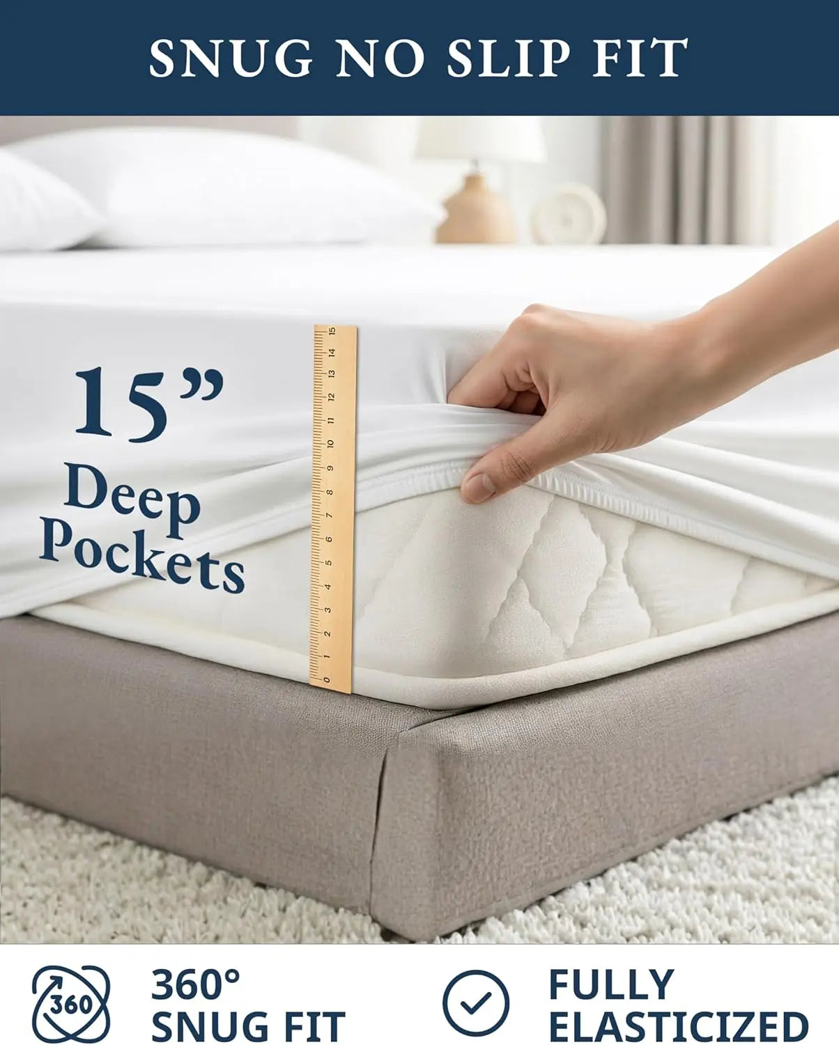 LANE LINEN 100% Organic Cotton Percale Weave Sheets Set - 15" Deep Pocket Fitted Sheet, Breathable Bedding for Dorm Rooms, White Twin Size Bed Essentials