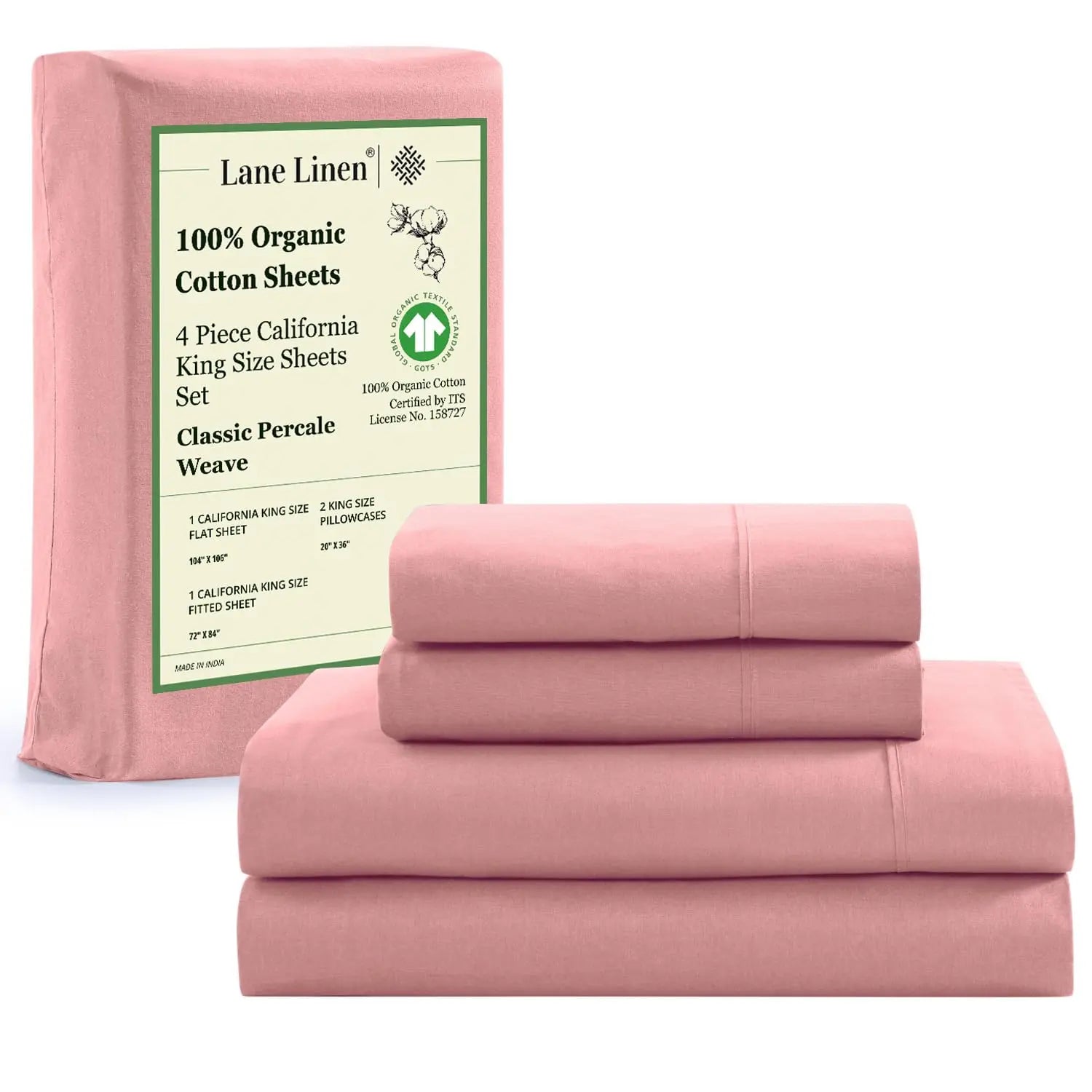 LANE LINEN 100% Organic Cotton Percale Weave Sheets Set - 15" Deep Pocket Fitted Sheet, Breathable Bedding for Dorm Rooms, White Twin Size Bed Essentials