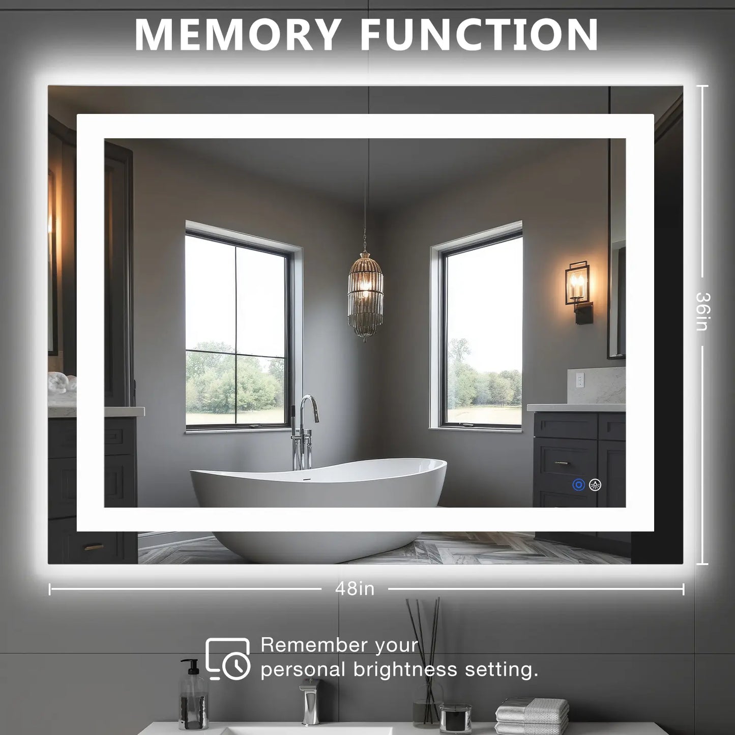 LED Bathroom Vanity Mirror for Wall with Double Front and Back Light, Anti-Fog, Shatter-Proof, Dimmable, Tempered Glass, Memory Function
