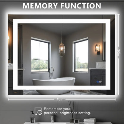 LED Bathroom Vanity Mirror for Wall with Double Front and Back Light, Anti-Fog, Shatter-Proof, Dimmable, Tempered Glass, Memory Function
