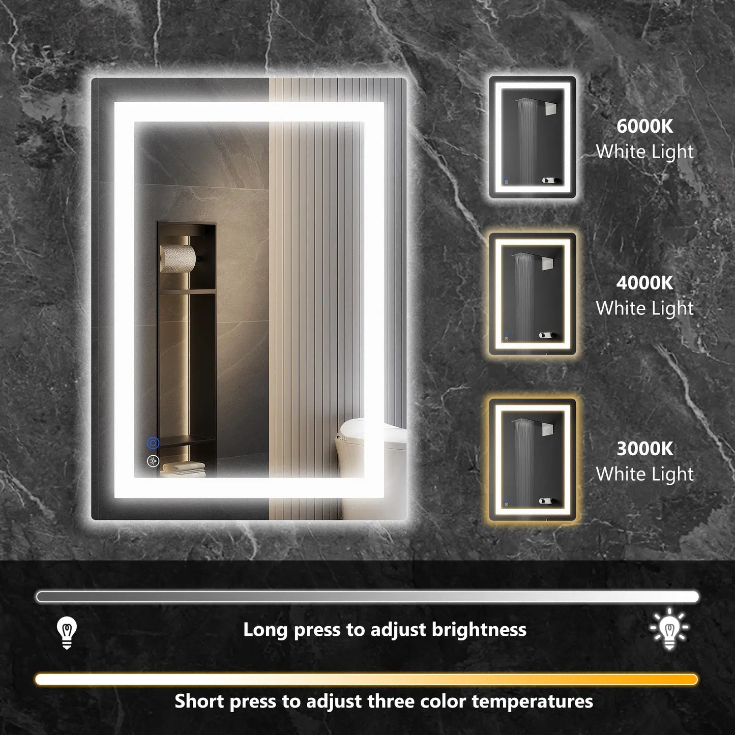 LED Bathroom Vanity Mirror for Wall with Double Front and Back Light, Anti-Fog, Shatter-Proof, Dimmable, Tempered Glass, Memory Function