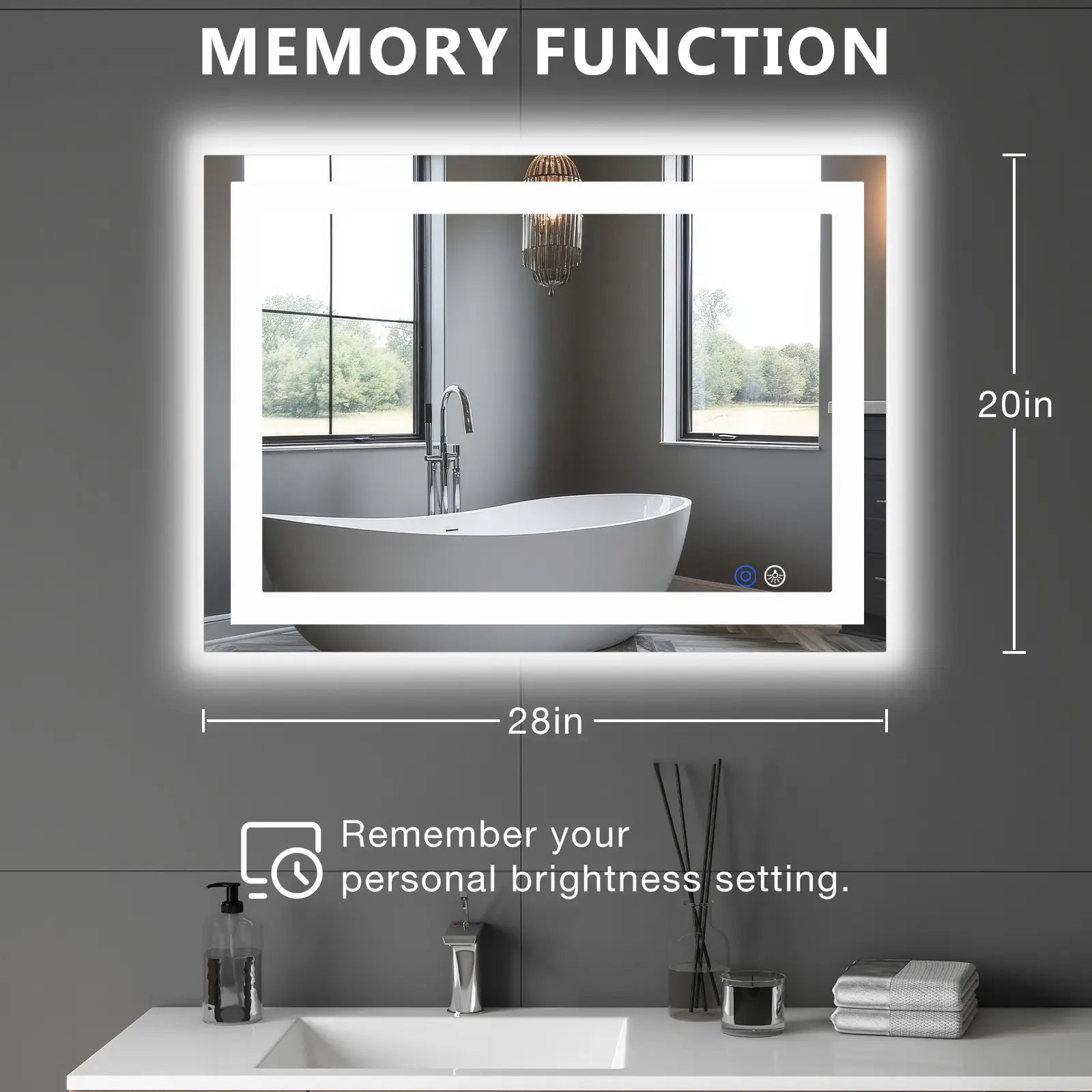 LED Bathroom Vanity Mirror for Wall with Double Front and Back Light, Anti-Fog, Shatter-Proof, Dimmable, Tempered Glass, Memory Function