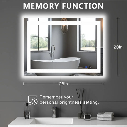 LED Bathroom Vanity Mirror for Wall with Double Front and Back Light, Anti-Fog, Shatter-Proof, Dimmable, Tempered Glass, Memory Function