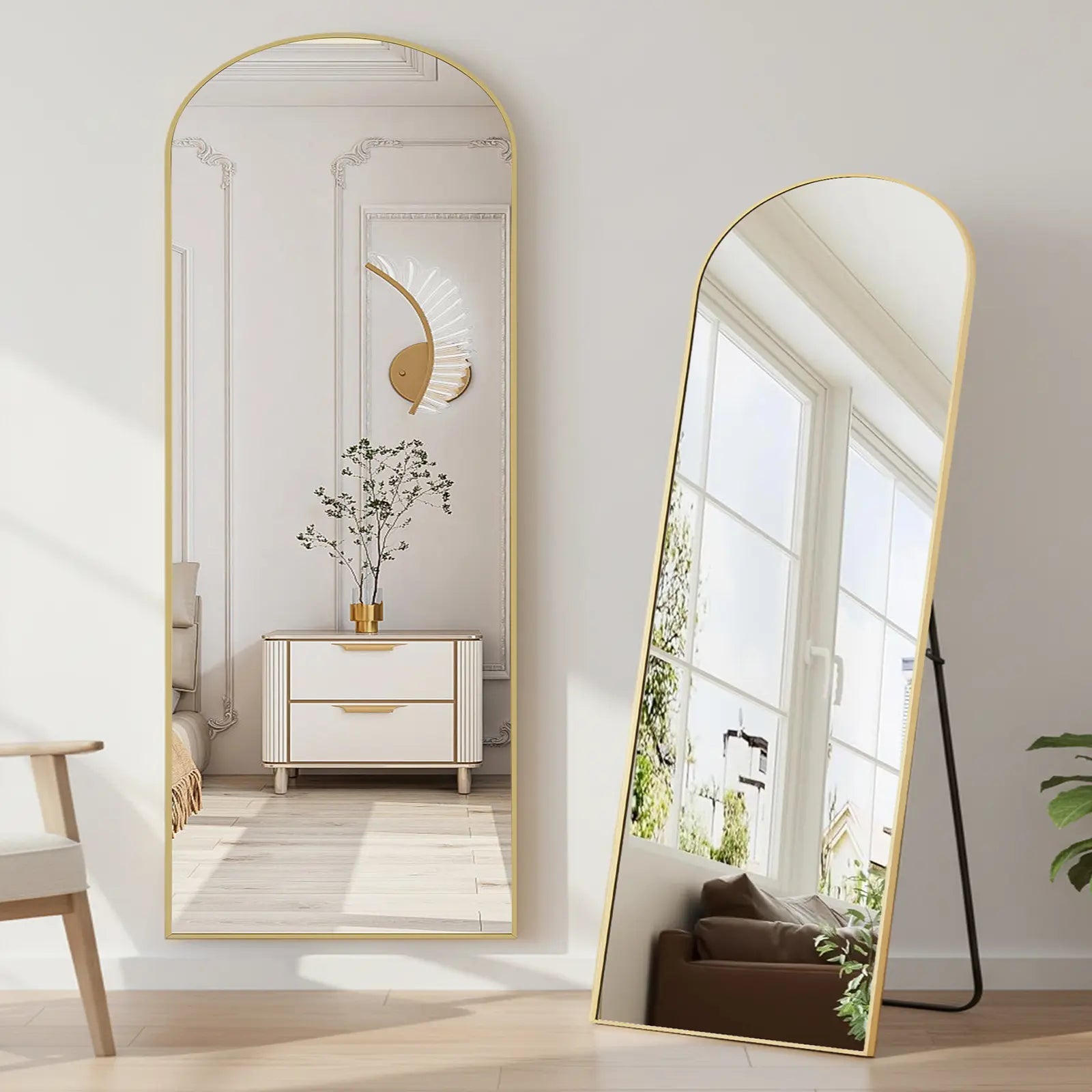 Full Length Mirror, Floor Standing Mirror with Stand, Wall Aluminum Alloy Thin Frame Hanging or Leaning for Living Room Bedroom Cloakroom Decorating
