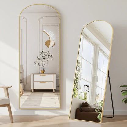 Full Length Mirror, Floor Standing Mirror with Stand, Wall Aluminum Alloy Thin Frame Hanging or Leaning for Living Room Bedroom Cloakroom Decorating