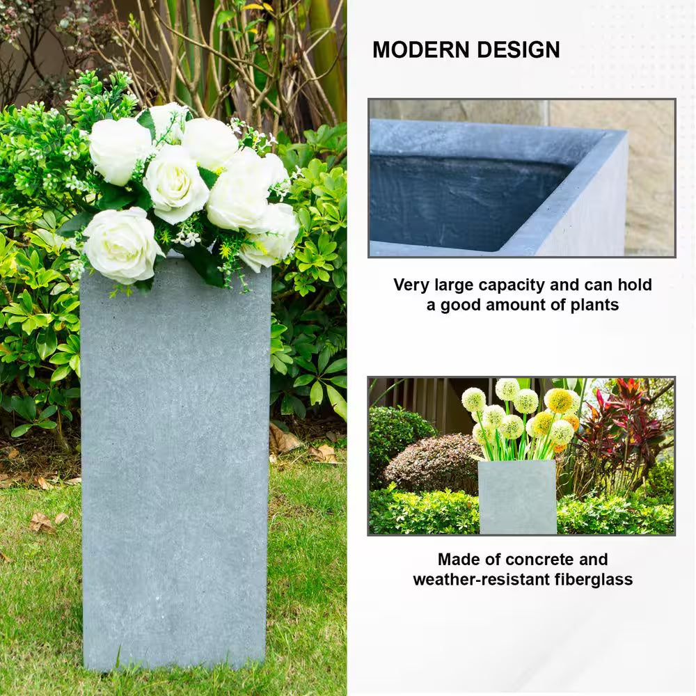 28 In. Tall Slate Gray Lightweight Concrete Rectangle Modern Outdoor Planter