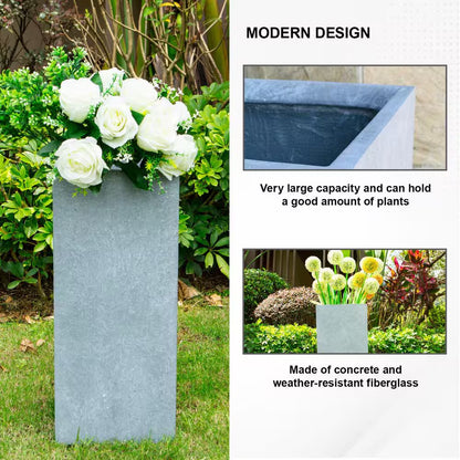 28 In. Tall Slate Gray Lightweight Concrete Rectangle Modern Outdoor Planter