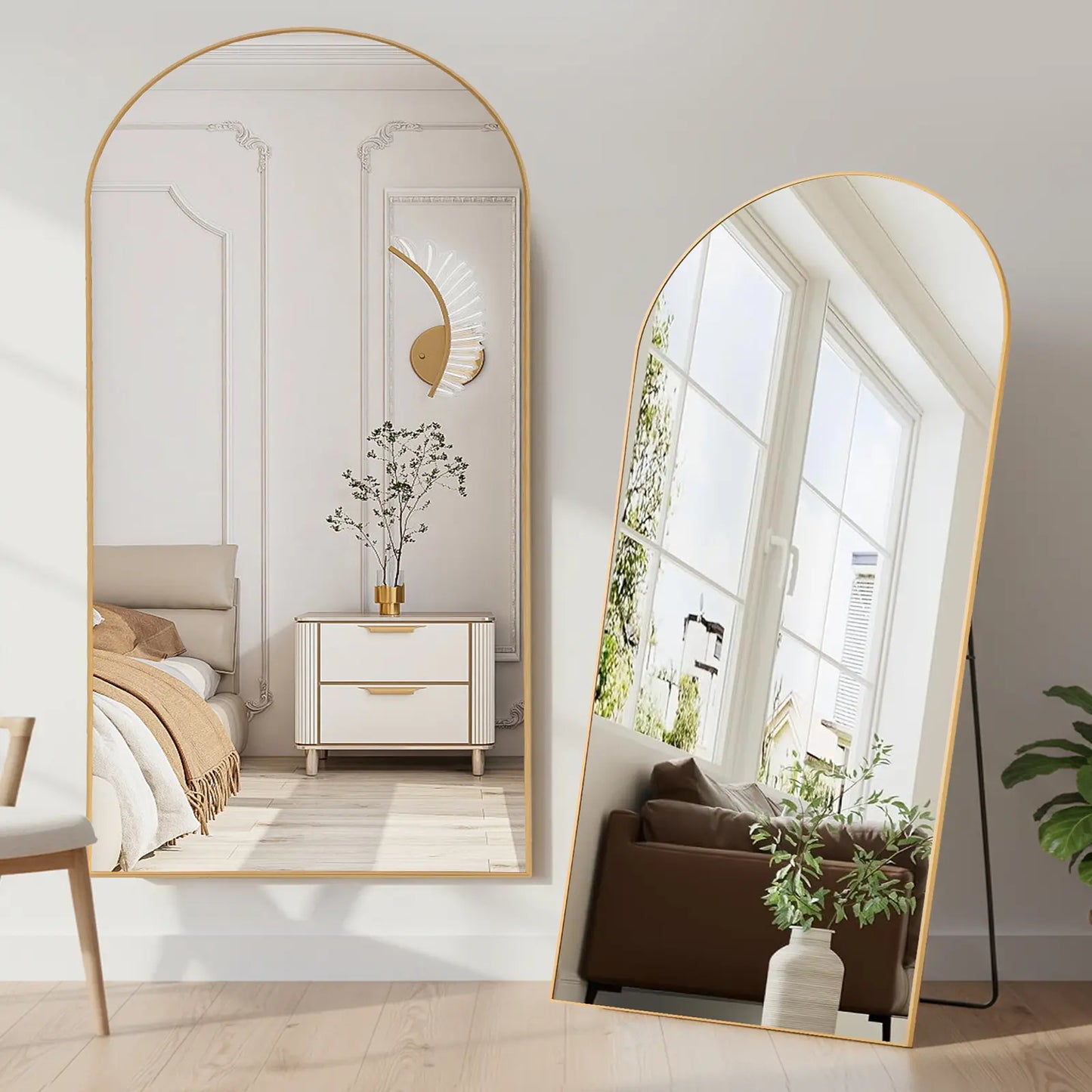 Full Length Mirror, Floor Standing Mirror with Stand, Wall Aluminum Alloy Thin Frame Hanging or Leaning for Living Room Bedroom Cloakroom Decorating
