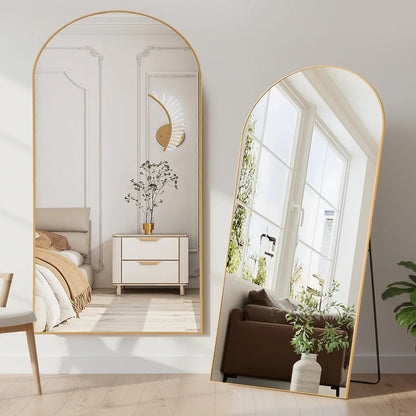 Full Length Mirror, Floor Standing Mirror with Stand, Wall Aluminum Alloy Thin Frame Hanging or Leaning for Living Room Bedroom Cloakroom Decorating