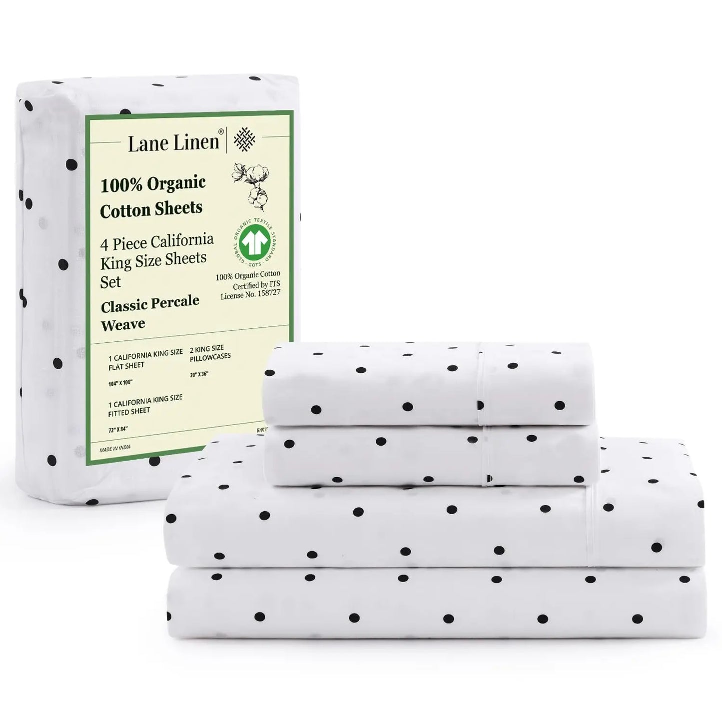 LANE LINEN 100% Organic Cotton Percale Weave Sheets Set - 15" Deep Pocket Fitted Sheet, Breathable Bedding for Dorm Rooms, White Twin Size Bed Essentials