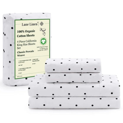 LANE LINEN 100% Organic Cotton Percale Weave Sheets Set - 15" Deep Pocket Fitted Sheet, Breathable Bedding for Dorm Rooms, White Twin Size Bed Essentials