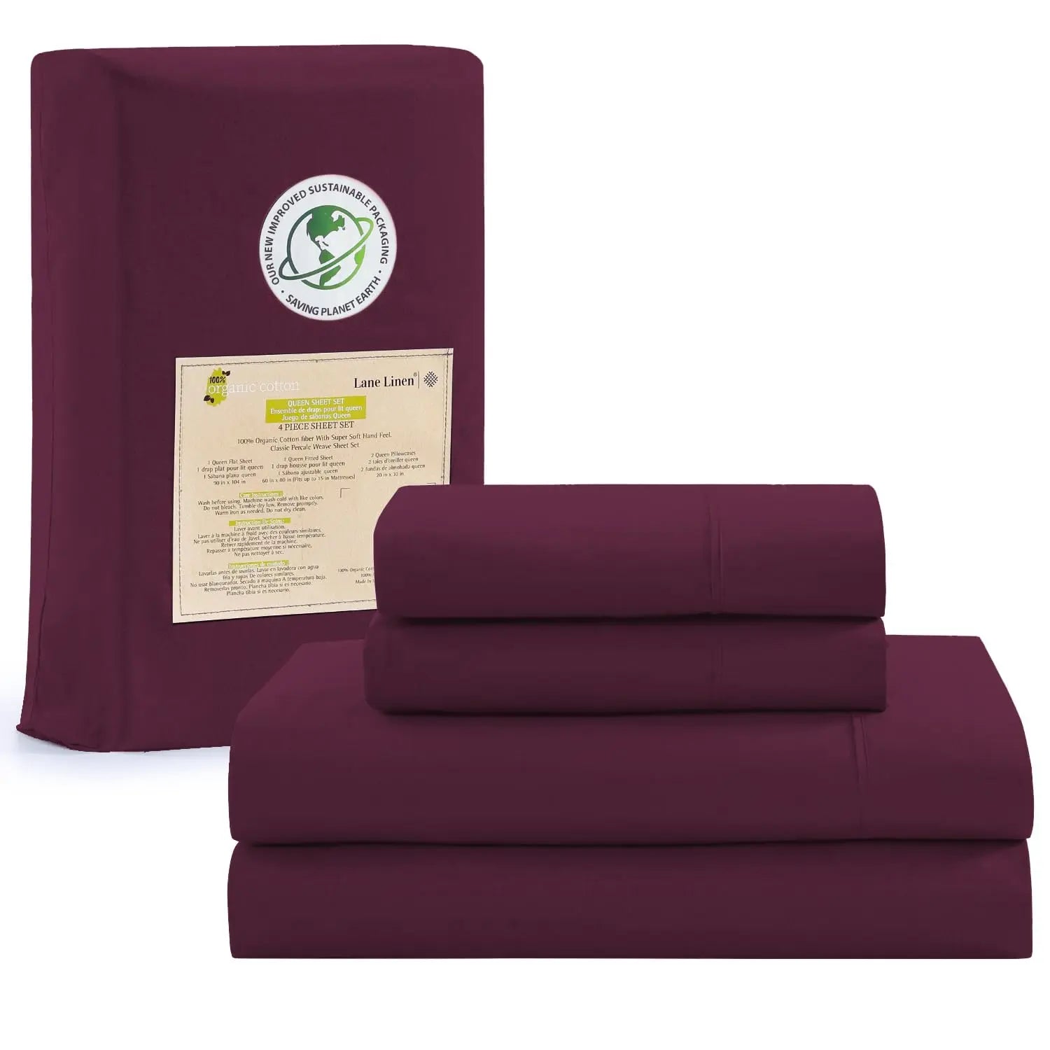 LANE LINEN 100% Organic Cotton Percale Weave Sheets Set - 15" Deep Pocket Fitted Sheet, Breathable Bedding for Dorm Rooms, White Twin Size Bed Essentials