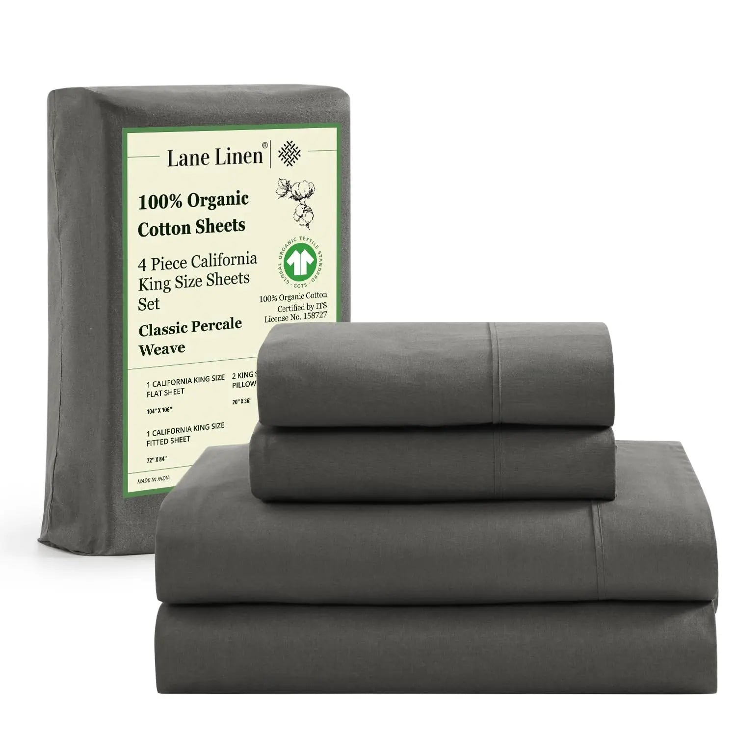 LANE LINEN 100% Organic Cotton Percale Weave Sheets Set - 15" Deep Pocket Fitted Sheet, Breathable Bedding for Dorm Rooms, White Twin Size Bed Essentials
