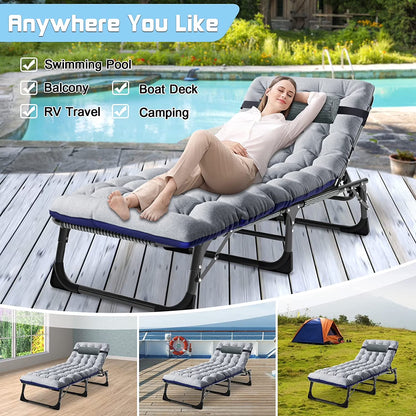 Folding Chaise Lounge Chair 5-Position, Folding Cot, Heavy Duty Patio Chaise Lounges for Outside, Poolside, Beach, Lawn, Camping