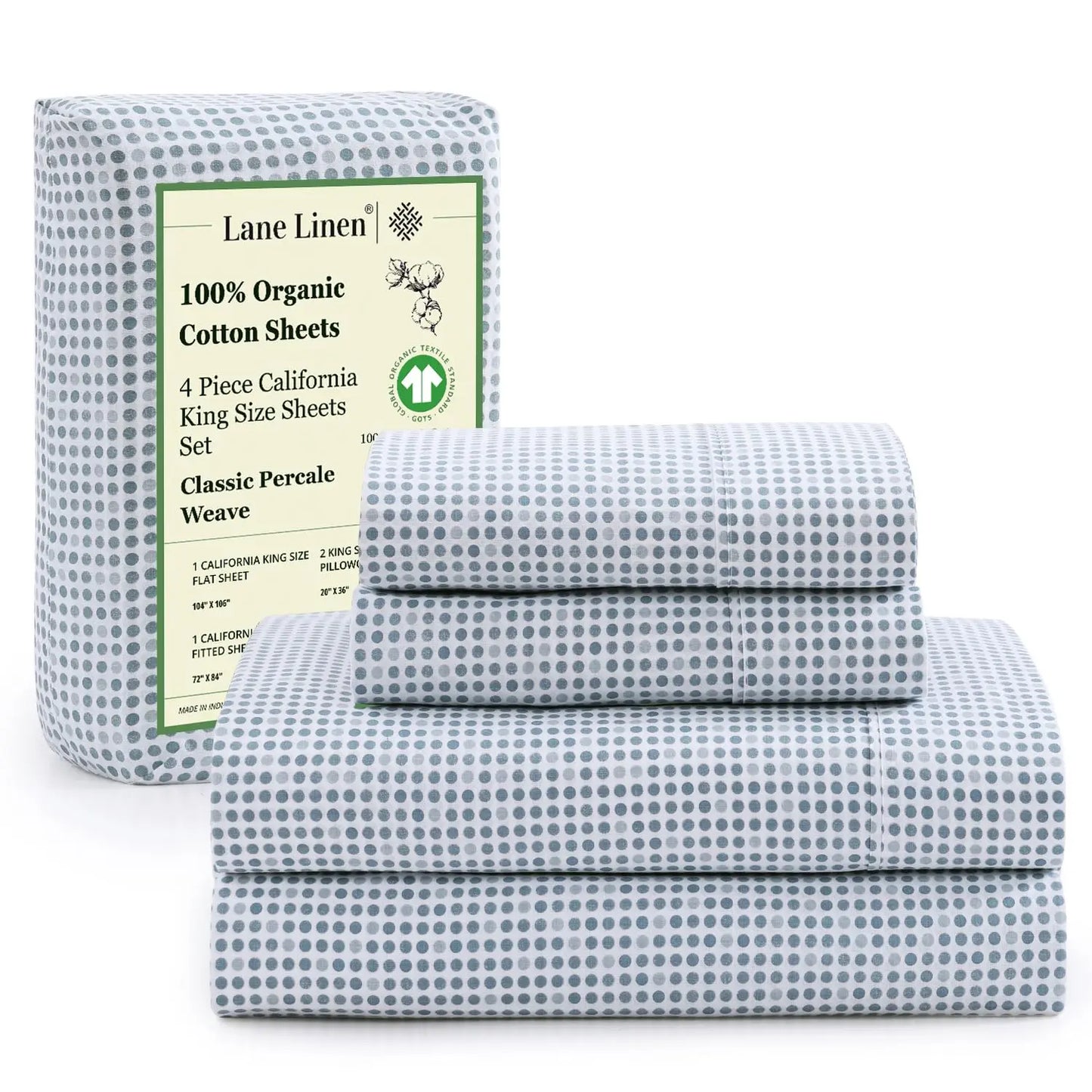LANE LINEN 100% Organic Cotton Percale Weave Sheets Set - 15" Deep Pocket Fitted Sheet, Breathable Bedding for Dorm Rooms, White Twin Size Bed Essentials