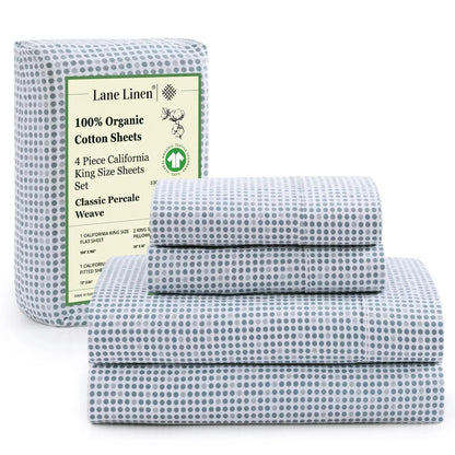 LANE LINEN 100% Organic Cotton Percale Weave Sheets Set - 15" Deep Pocket Fitted Sheet, Breathable Bedding for Dorm Rooms, White Twin Size Bed Essentials