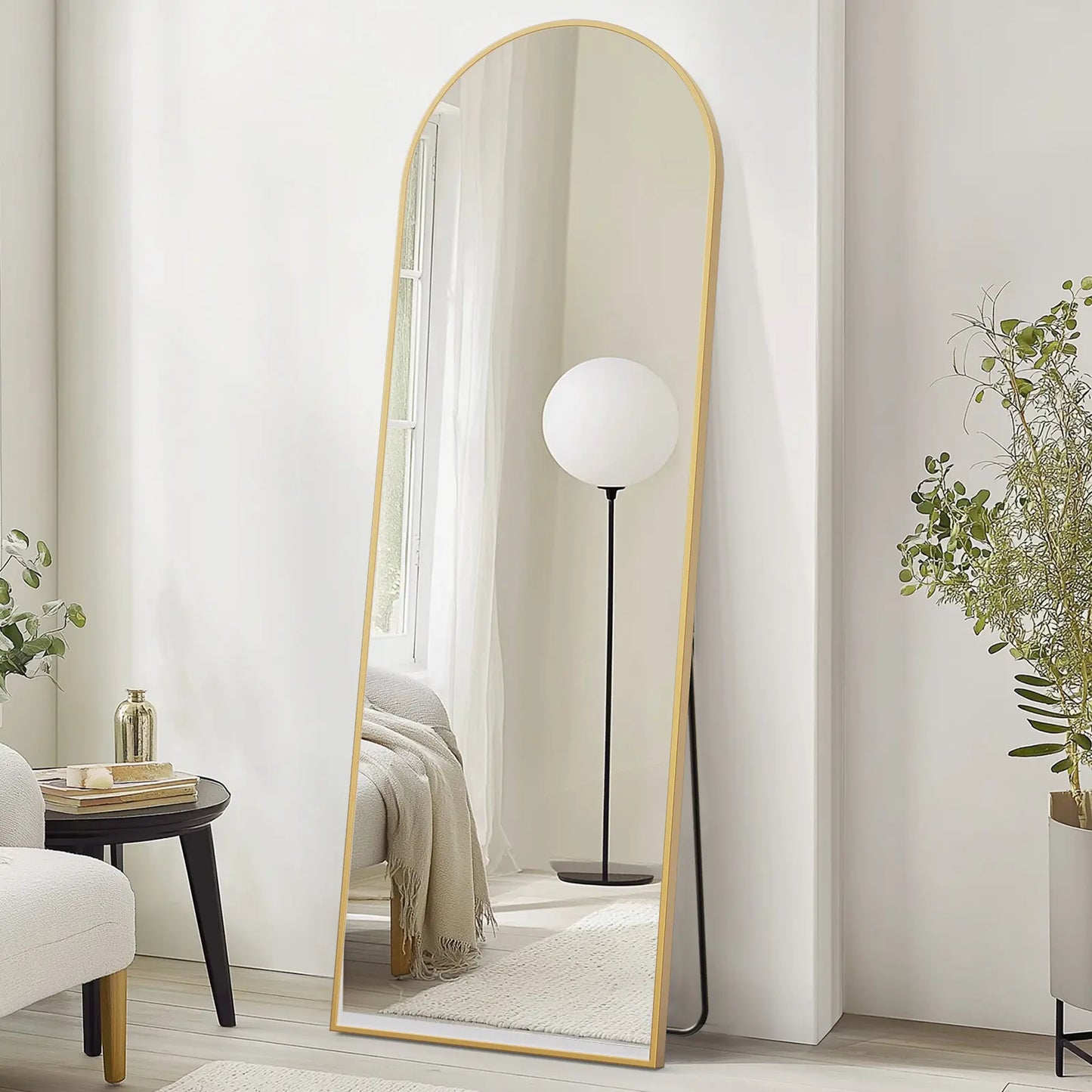 Full Length Mirror, Floor Standing Mirror with Stand, Wall Aluminum Alloy Thin Frame Hanging or Leaning for Living Room Bedroom Cloakroom Decorating