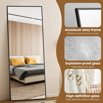 71"X26" Black Arched Modern Full-Length Mirror with Thin Aluminum Alloy Frame, Multi-Mounting Floor Mirror (Standing, Hanging, Leaning) for Wall, Living Room, Bedroom, Full Body View Living Room Decor