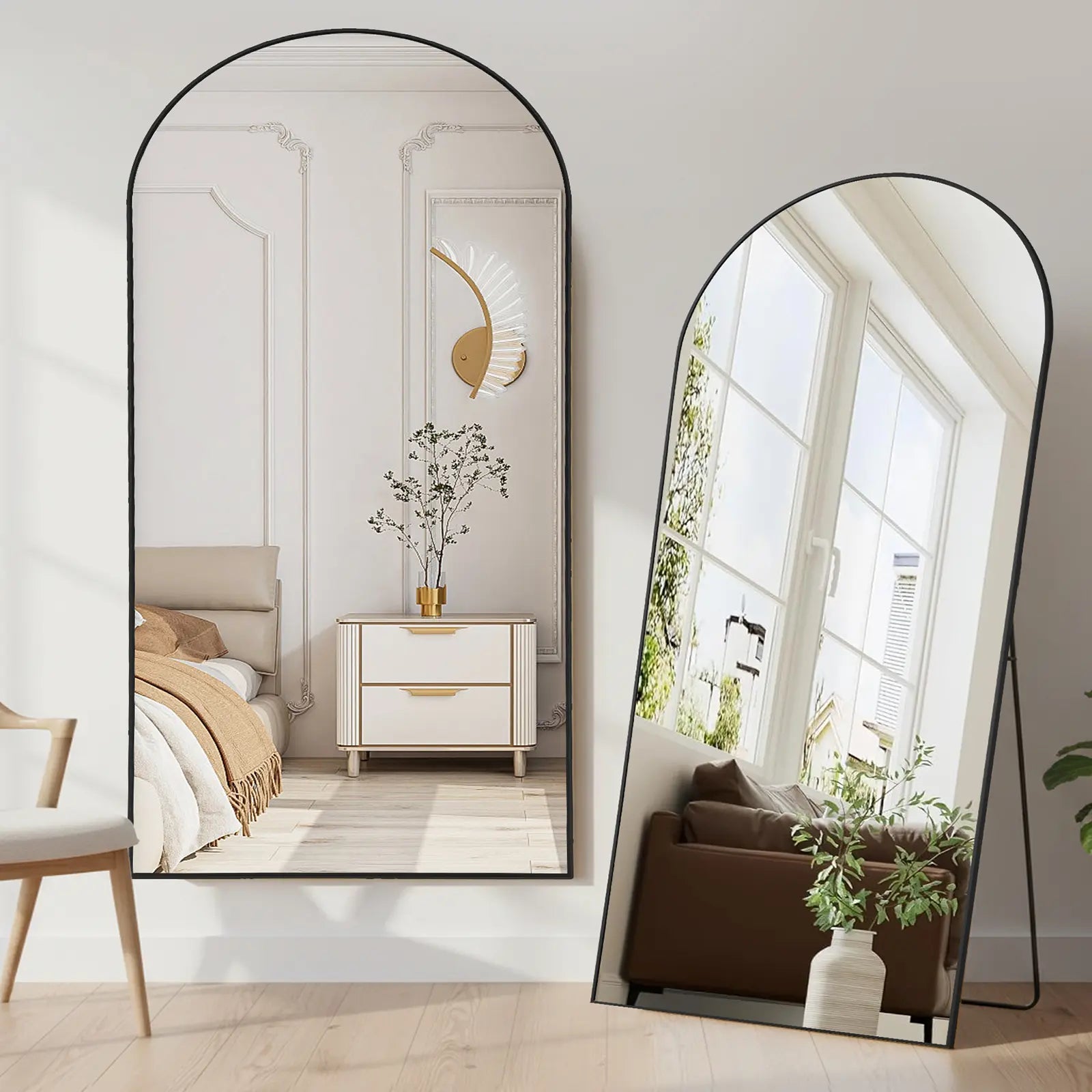 Full Length Mirror, Floor Standing Mirror with Stand, Wall Aluminum Alloy Thin Frame Hanging or Leaning for Living Room Bedroom Cloakroom Decorating