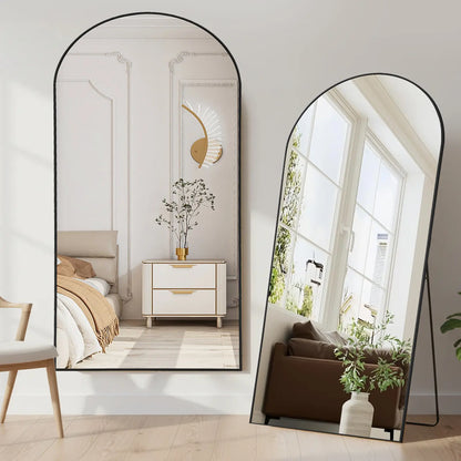Full Length Mirror, Floor Standing Mirror with Stand, Wall Aluminum Alloy Thin Frame Hanging or Leaning for Living Room Bedroom Cloakroom Decorating
