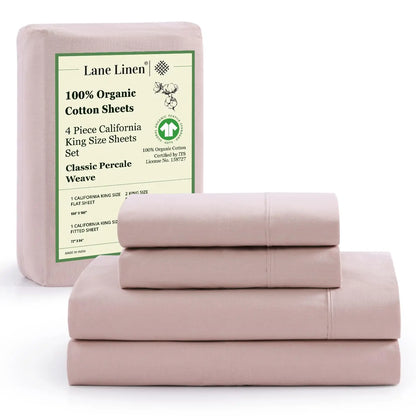 LANE LINEN 100% Organic Cotton Percale Weave Sheets Set - 15" Deep Pocket Fitted Sheet, Breathable Bedding for Dorm Rooms, White Twin Size Bed Essentials