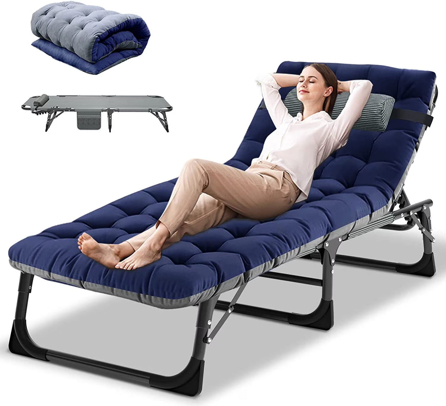 Folding Chaise Lounge Chair 5-Position, Folding Cot, Heavy Duty Patio Chaise Lounges for Outside, Poolside, Beach, Lawn, Camping
