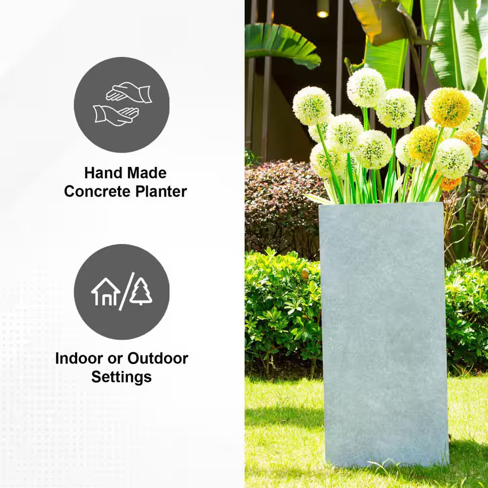24 In. Tall Slate Gray Lightweight Concrete Rectangle Modern Outdoor Planter
